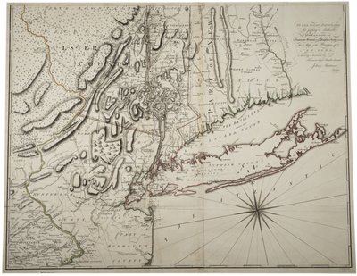 Mappa della Bassa New York State e aree circostanti, c.1775 da John Montresor